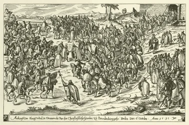 Aankomst van Koning Christiaan IV van Denemarken in Berlijn op bezoek bij Johan George, Keurvorst van Brandenburg, 6 oktober 1595